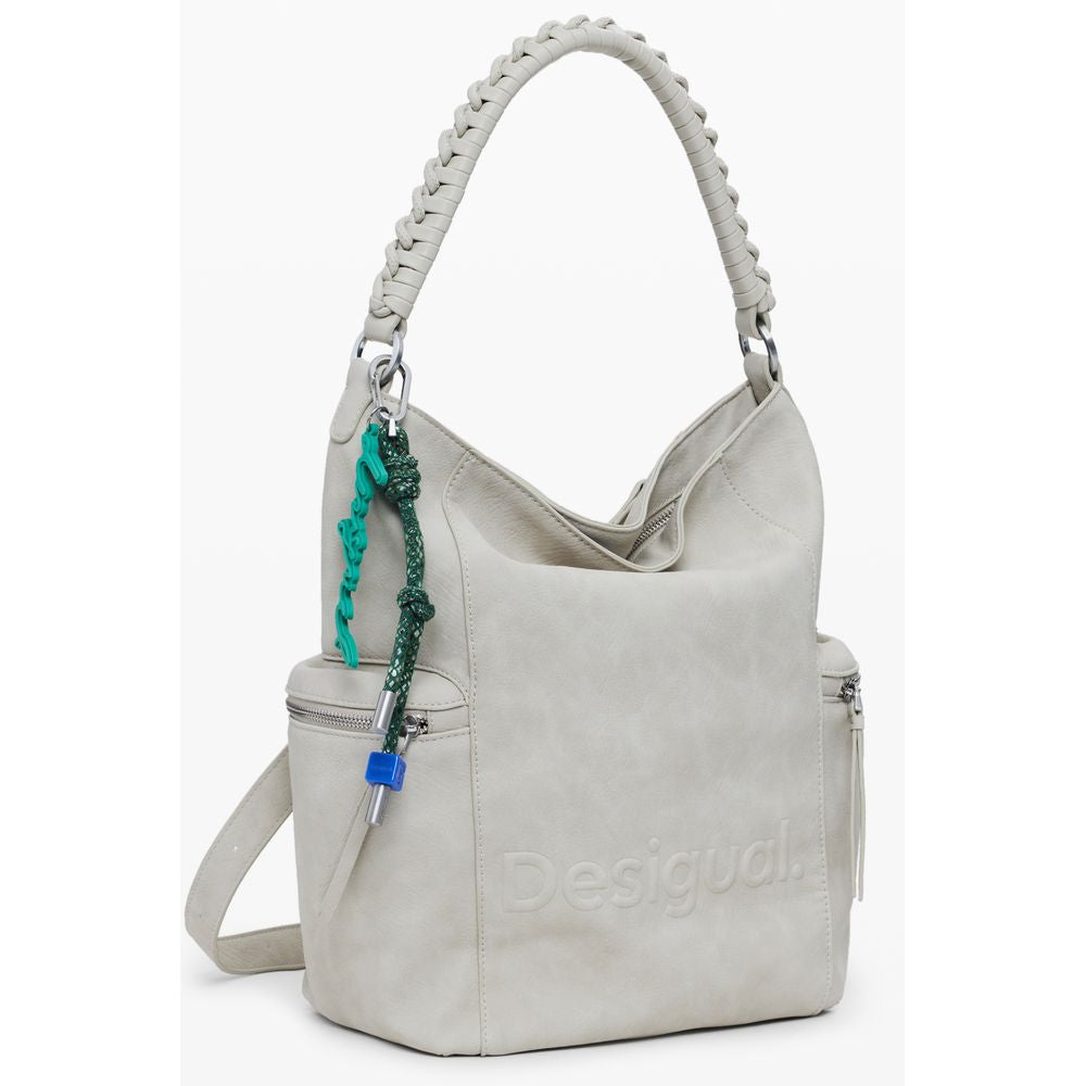 Desigual Beige Large Logo Faux Leather Backpack