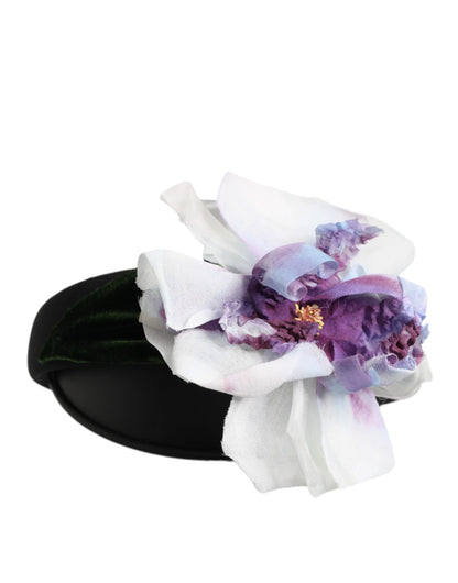 Dolce & Gabbana Polyester Silk Viscose & Velvet Headband - Black Green Multicolor Purple White Floral