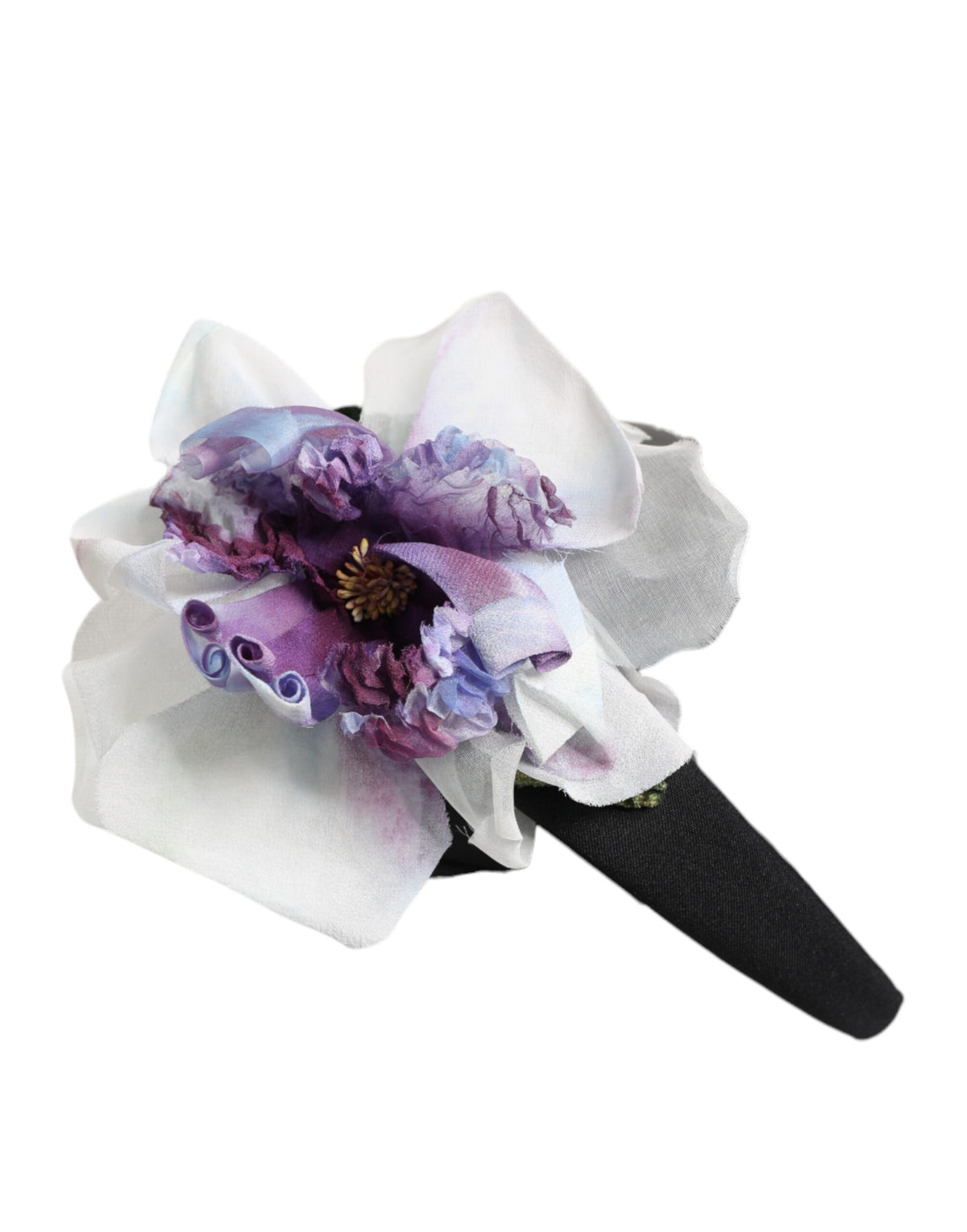 Dolce & Gabbana Polyester Silk Viscose & Velvet Headband - Black Green Multicolor Purple White Floral