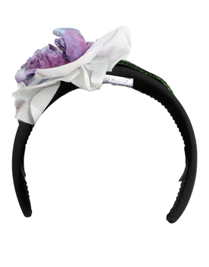 Dolce & Gabbana Polyester Silk Viscose & Velvet Headband - Black Green Multicolor Purple White Floral