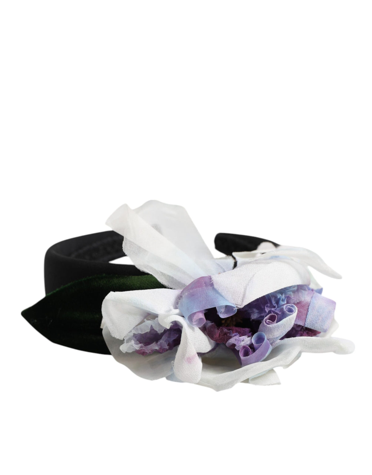 Dolce & Gabbana Polyester Silk Viscose & Velvet Headband - Black Green Multicolor Purple White Floral