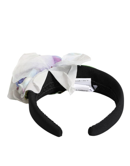 Dolce & Gabbana Polyester Silk Viscose & Velvet Headband - Black Green Multicolor Purple White Floral