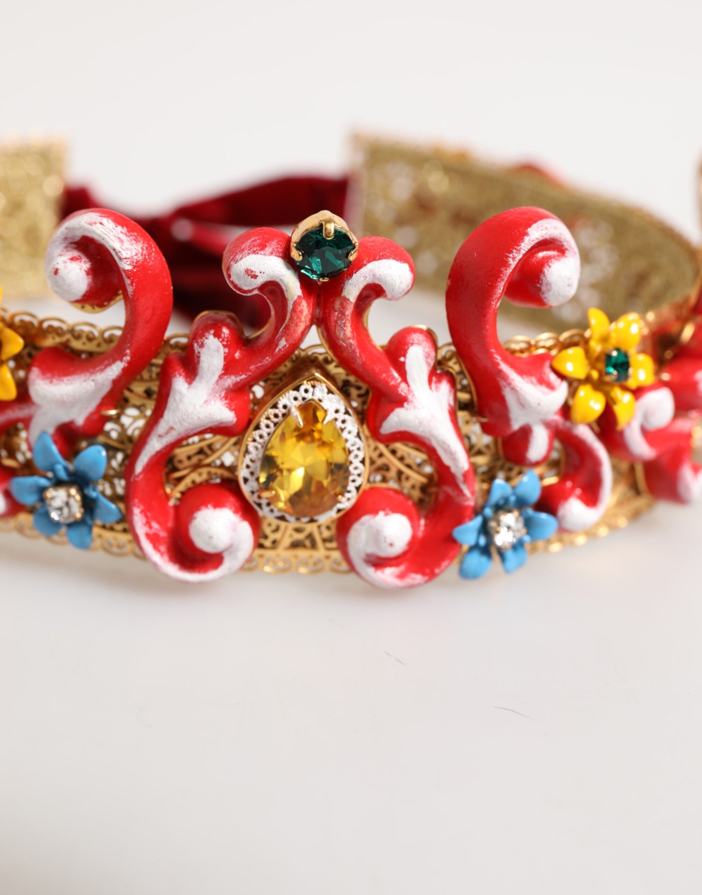 Dolce & Gabbana Red Carretto Multicolor Crystal Gold Tiara Crow Headband