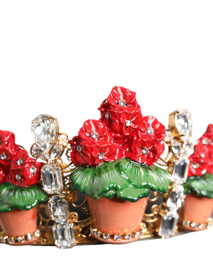 Dolce & Gabbana Brass Crystal Glass & Resin Headband - Gold Green Multicolor Red Terracotta Floral