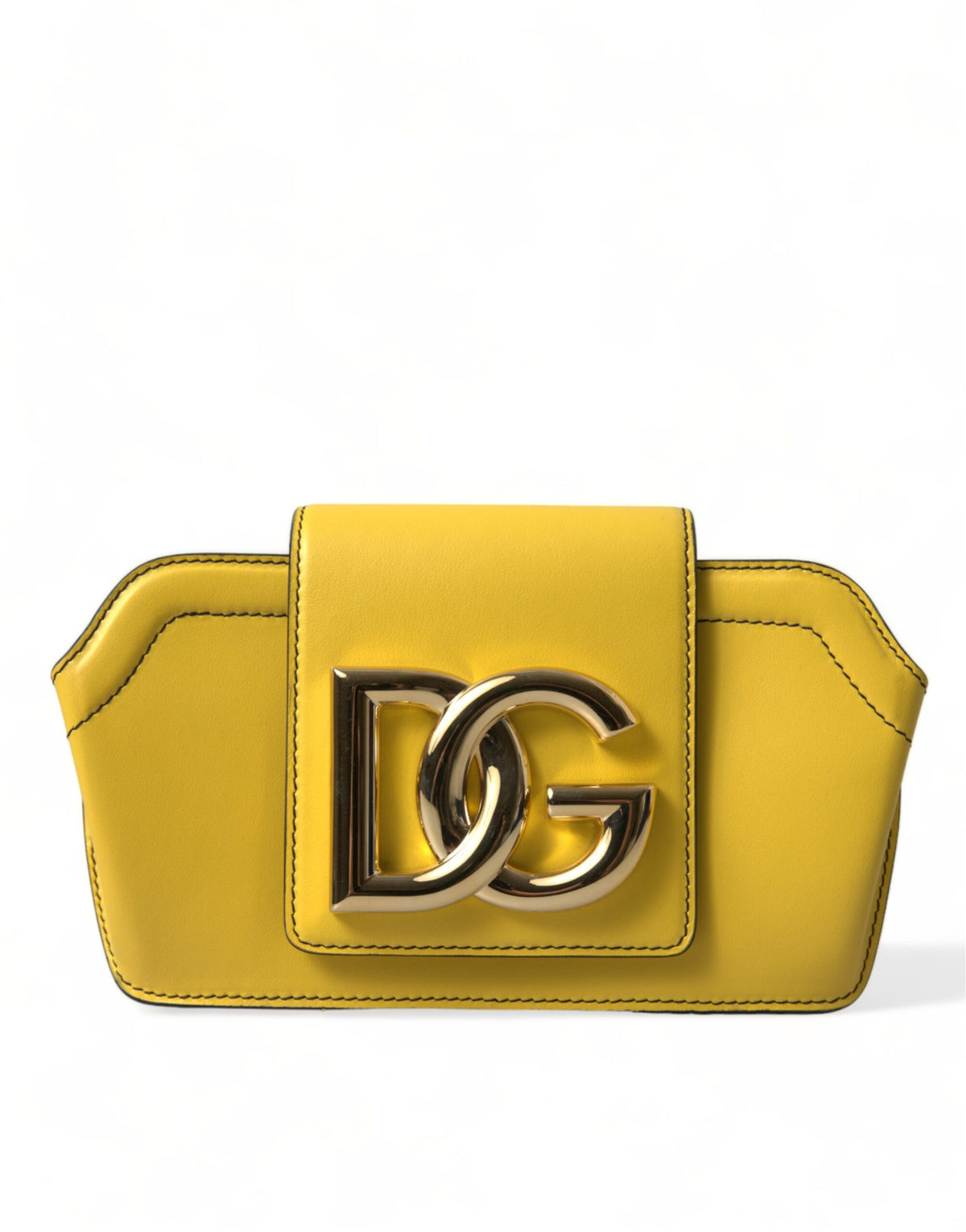 Dolce & Gabbana Calfskin Leather Compact Crossbody Flap Clutch Convertible Handbag - Gold Lime Green Yellow