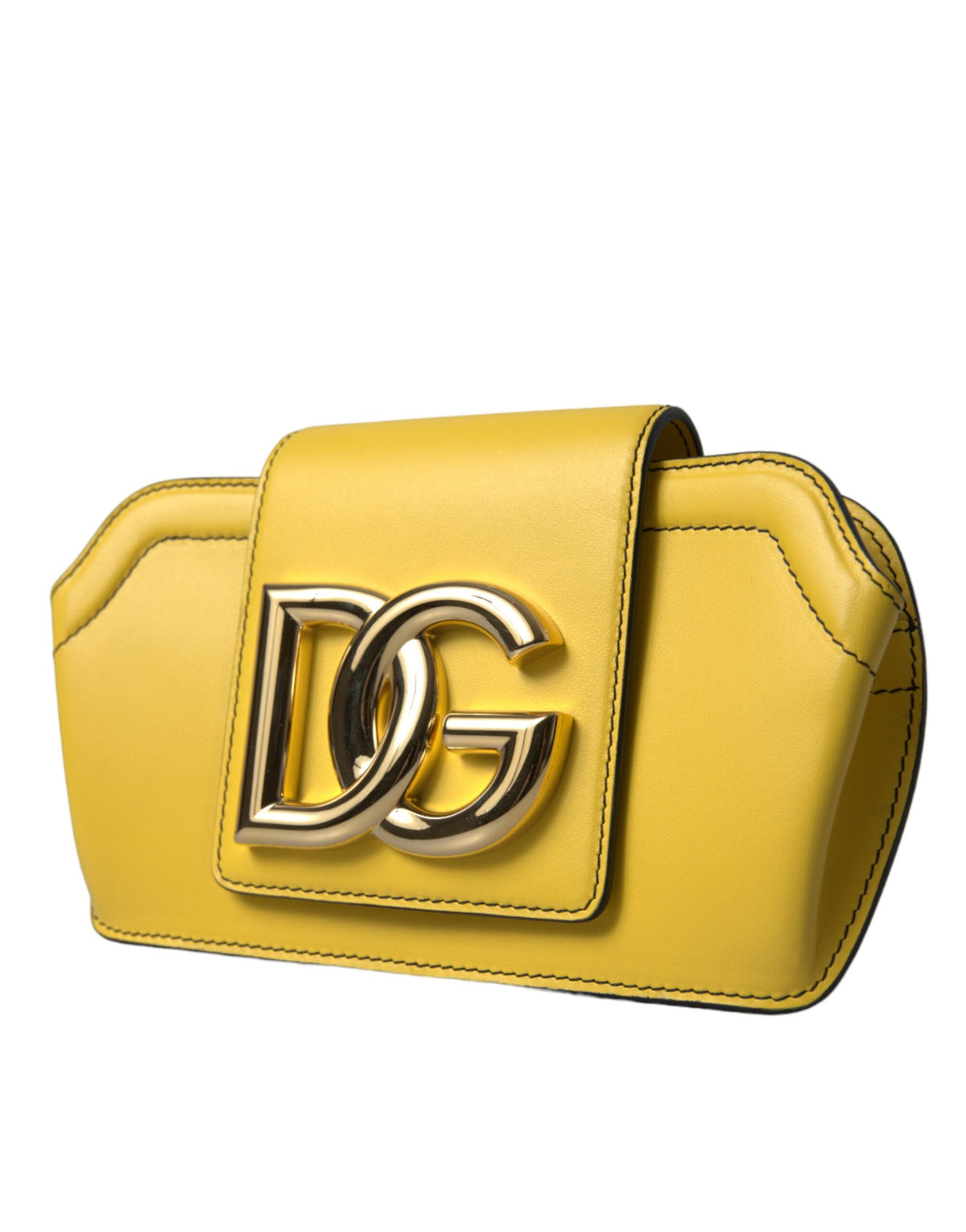 Dolce & Gabbana Calfskin Leather Compact Crossbody Flap Clutch Convertible Handbag - Gold Lime Green Yellow