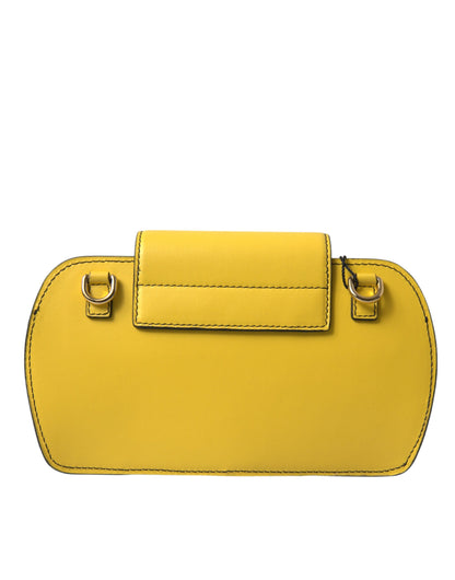Dolce & Gabbana Calfskin Leather Compact Crossbody Flap Clutch Convertible Handbag - Gold Lime Green Yellow