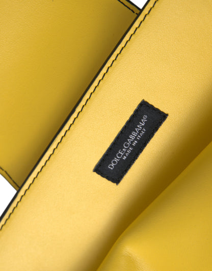 Dolce & Gabbana Calfskin Leather Compact Crossbody Flap Clutch Convertible Handbag - Gold Lime Green Yellow