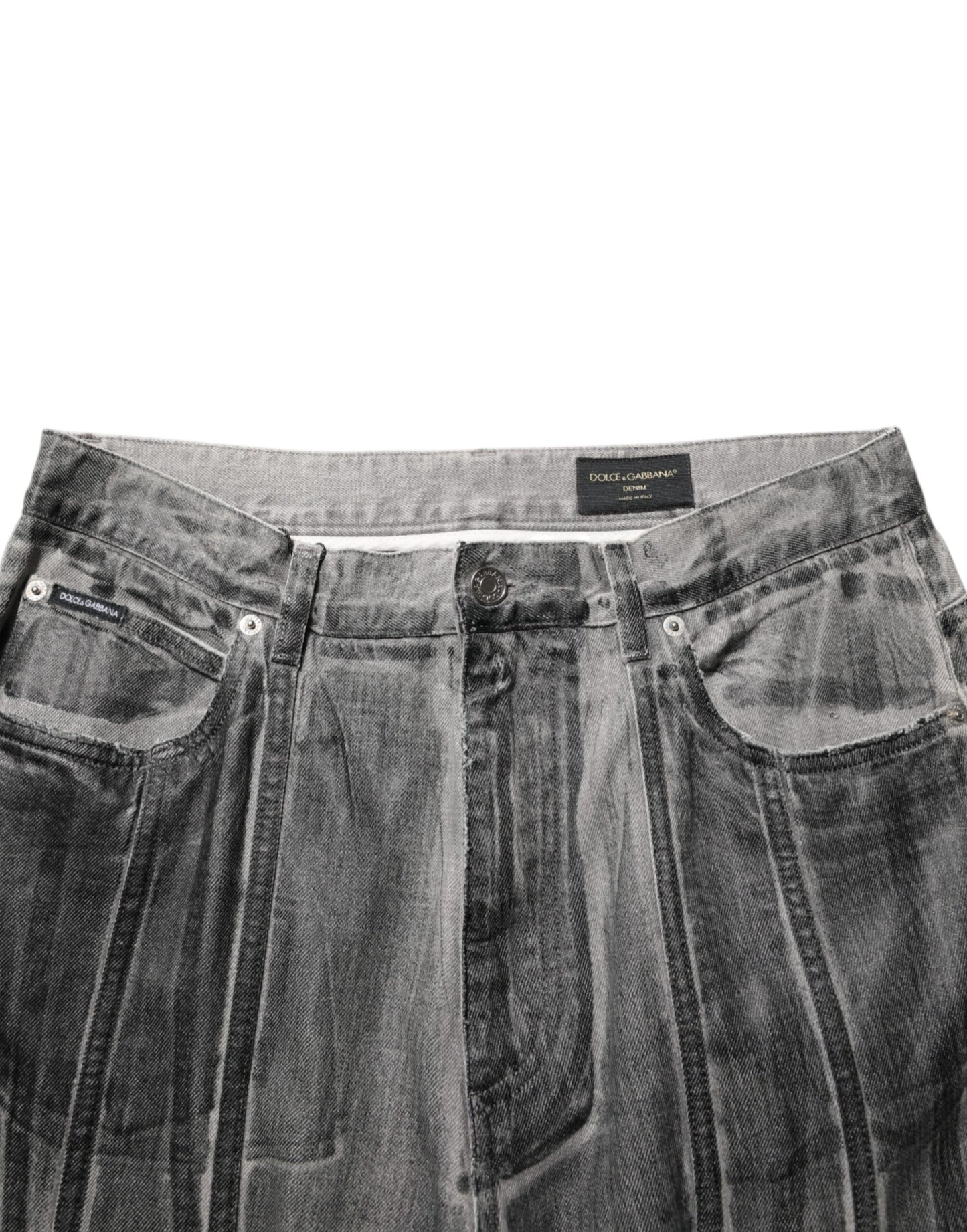 Dolce & Gabbana Black Grey Graphic Print Denim Pants Jeans
