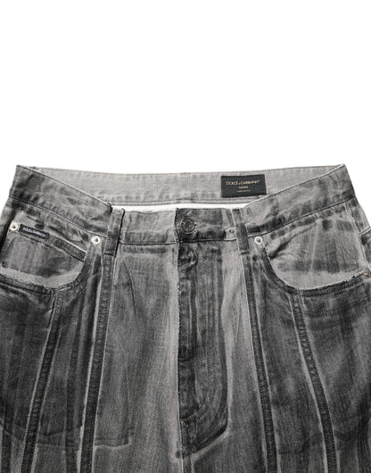 Dolce & Gabbana Black Grey Graphic Print Denim Pants Jeans