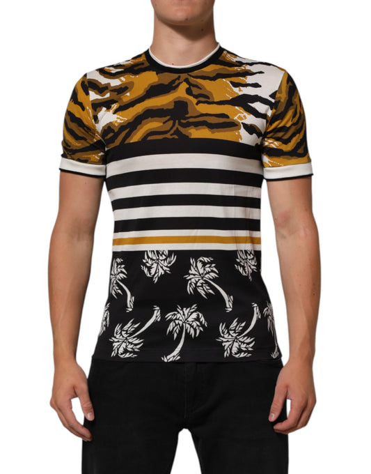 Dolce & Gabbana Men's Regular Fit Short-Sleeve Crew Neck Cotton T-Shirt - Multicolor Patterned Print