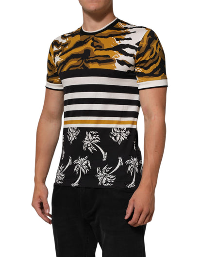 Dolce & Gabbana Men's Regular Fit Short-Sleeve Crew Neck Cotton T-Shirt - Multicolor Patterned Print