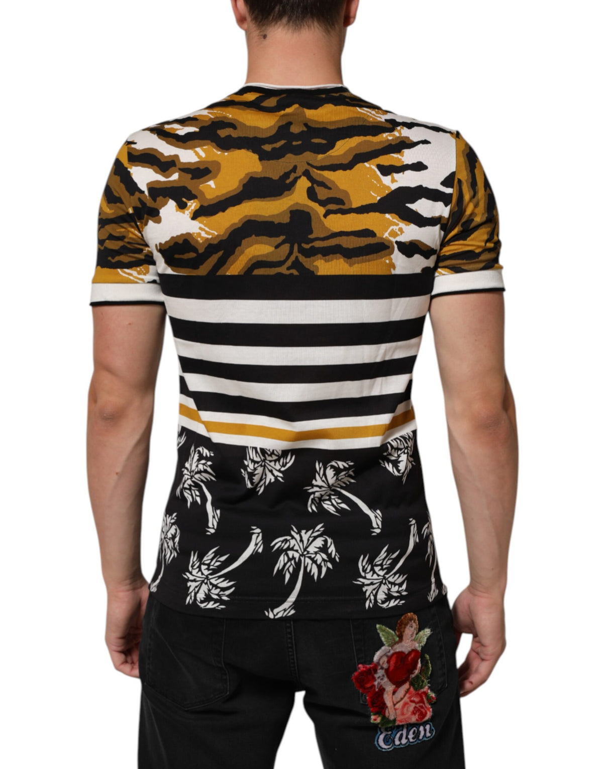 Dolce & Gabbana Men's Regular Fit Short-Sleeve Crew Neck Cotton T-Shirt - Multicolor Patterned Print