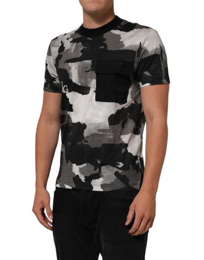 Dolce & Gabbana Men's Regular Fit Short-Sleeve Crew Neck Nylon Cotton T-Shirt - Multicolor Patterned Camouflage Print