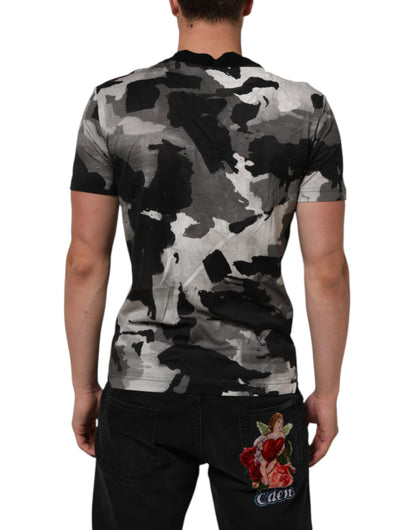 Dolce & Gabbana Men's Regular Fit Short-Sleeve Crew Neck Nylon Cotton T-Shirt - Multicolor Patterned Camouflage Print