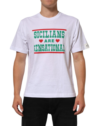 Dolce & Gabbana Men's Regular Fit Short-Sleeve Crew Neck Cotton T-Shirt - White Patterned Print