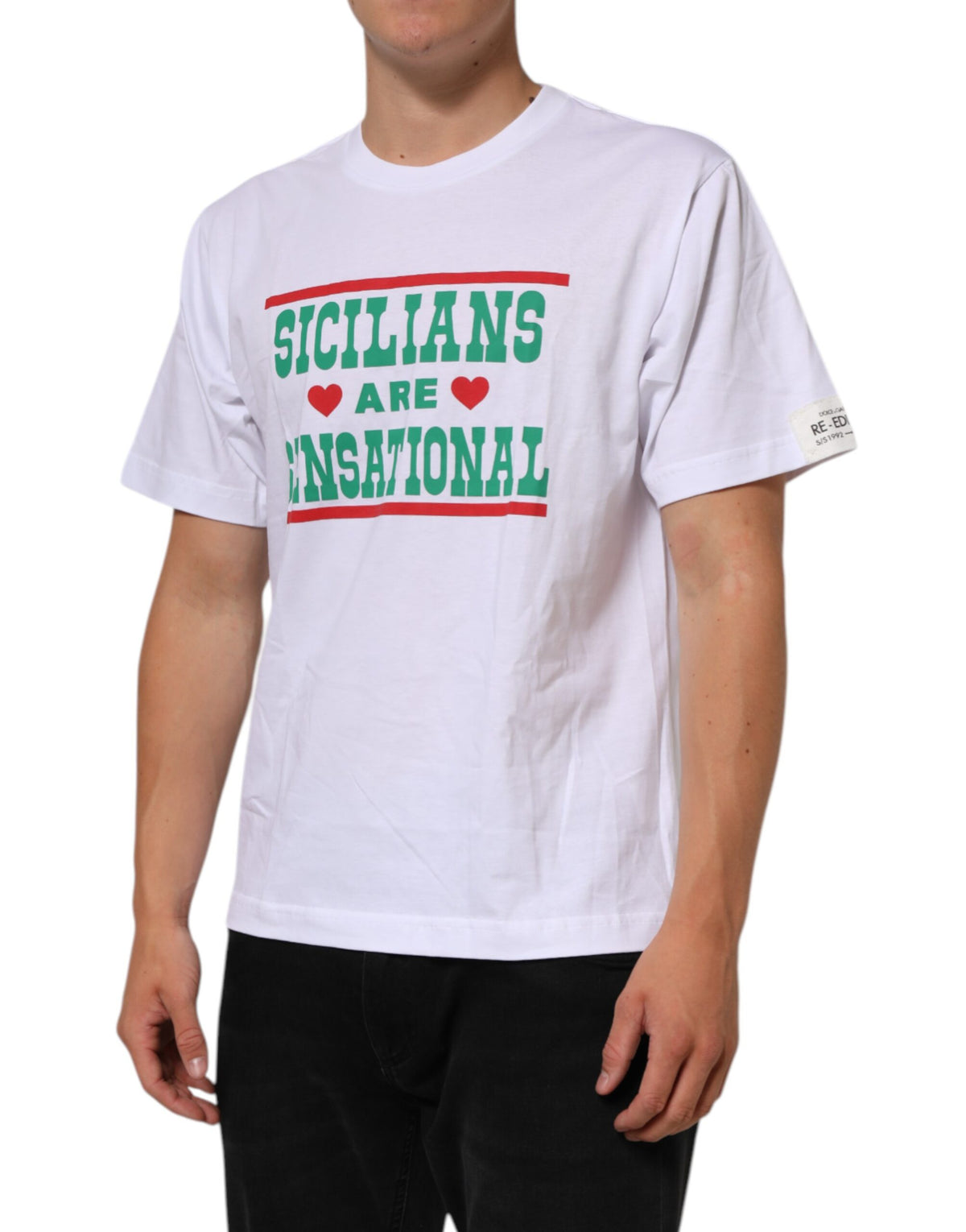 Dolce & Gabbana Men's Regular Fit Short-Sleeve Crew Neck Cotton T-Shirt - White Patterned Print