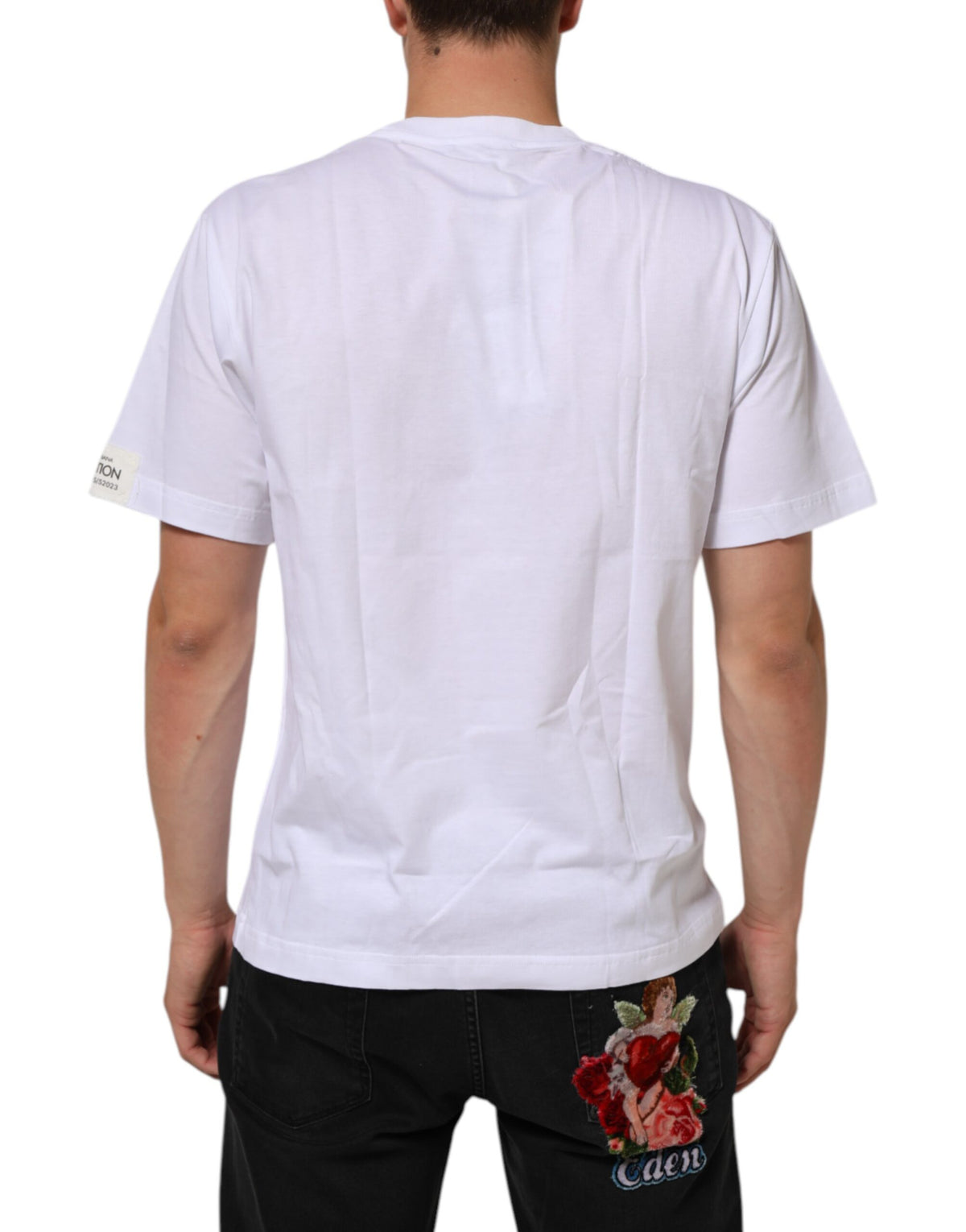 Dolce & Gabbana Men's Regular Fit Short-Sleeve Crew Neck Cotton T-Shirt - White Patterned Print