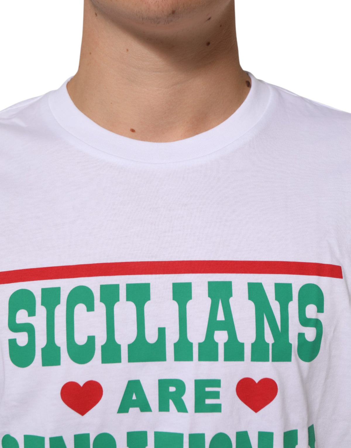 Dolce & Gabbana Men's Regular Fit Short-Sleeve Crew Neck Cotton T-Shirt - White Patterned Print