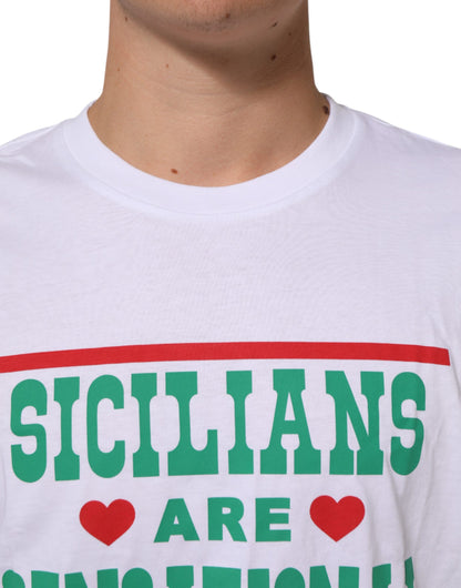 Dolce & Gabbana Men's Regular Fit Short-Sleeve Crew Neck Cotton T-Shirt - White Patterned Print