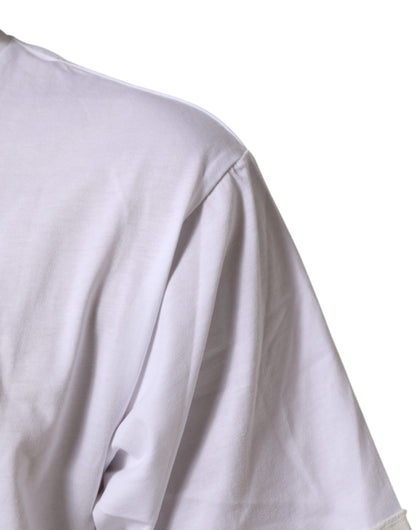 Dolce & Gabbana Men's Regular Fit Short-Sleeve Crew Neck Cotton T-Shirt - White Patterned Print