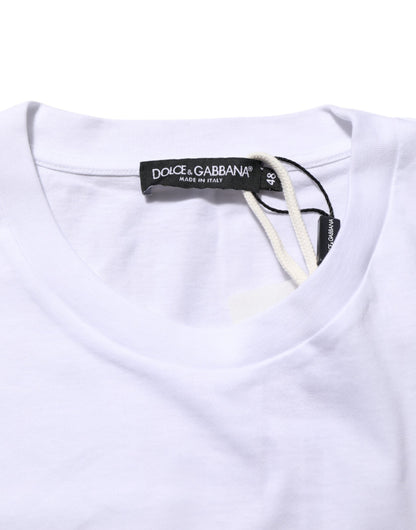 Dolce & Gabbana Men's Regular Fit Short-Sleeve Crew Neck Cotton T-Shirt - White Patterned Print
