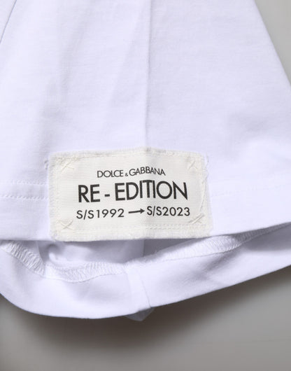Dolce & Gabbana Men's Regular Fit Short-Sleeve Crew Neck Cotton T-Shirt - White Patterned Print