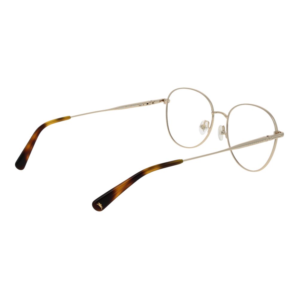 Eyeglasses Frames by Longchamp for women in gold features an refined silhouette, showcasing a sophisticated gold coloured frame and refined full-frame frame design for a refined look.