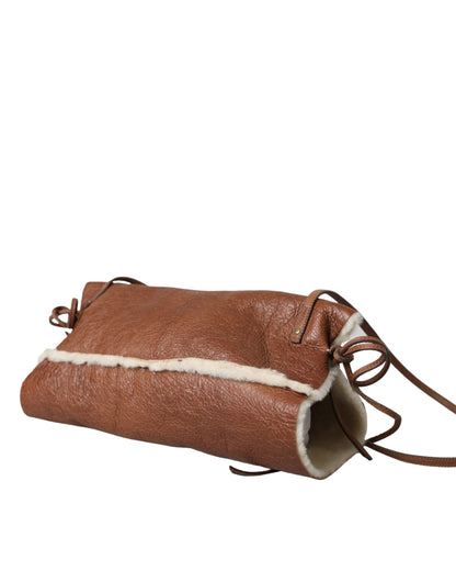 Miu Miu Brown Leather Fur Inner Lining Neck Strap WinterFleece Handwarmer