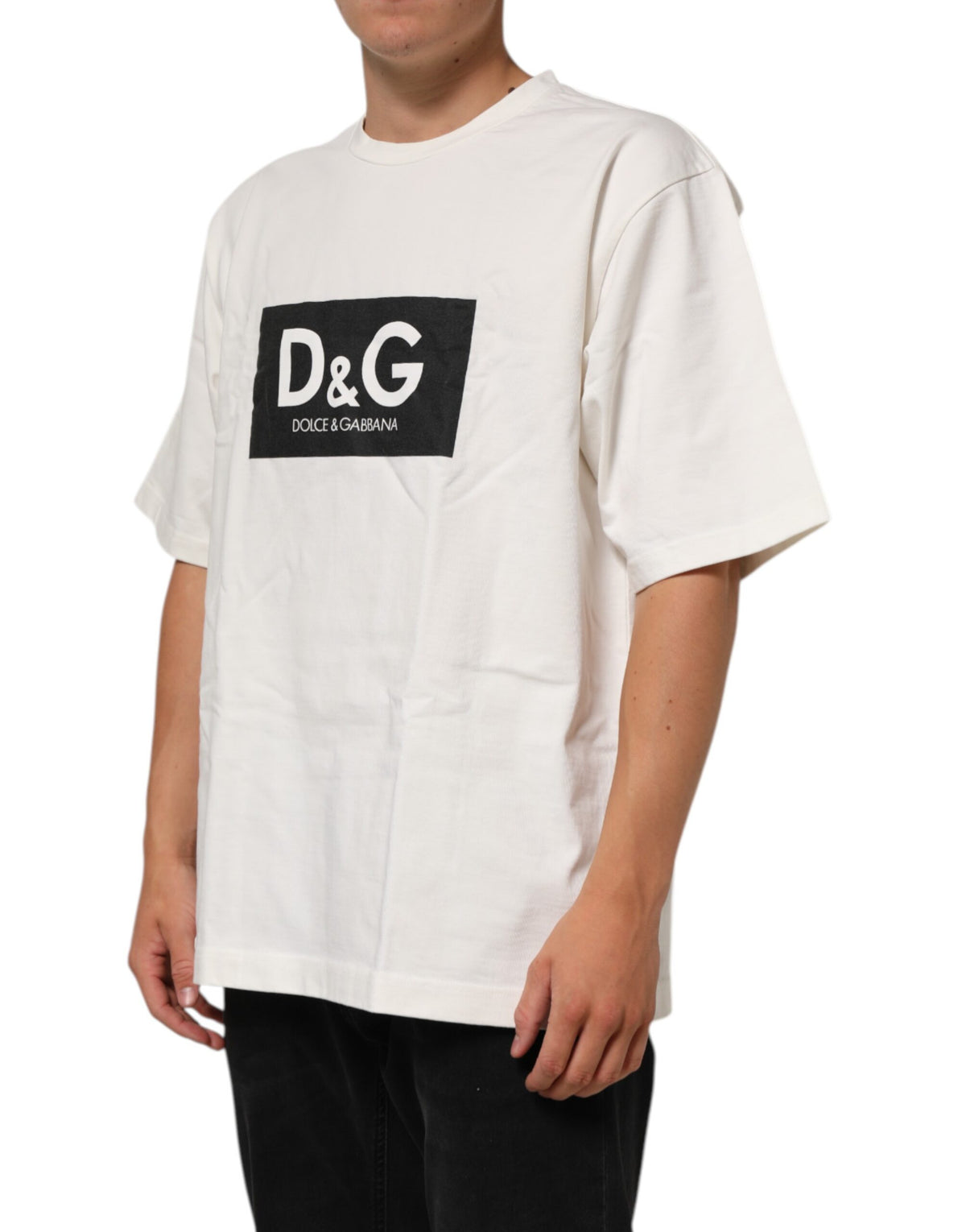 Dolce & Gabbana Men's Regular Fit Short-Sleeve Crew Neck Cotton T-Shirt - White Patterned Signature Print