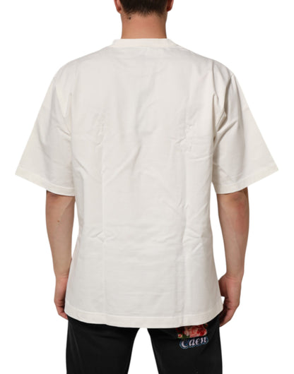 Dolce & Gabbana Men's Regular Fit Short-Sleeve Crew Neck Cotton T-Shirt - White Patterned Signature Print