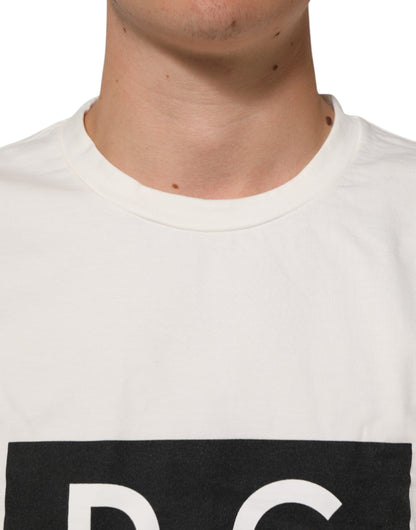 Dolce & Gabbana Men's Regular Fit Short-Sleeve Crew Neck Cotton T-Shirt - White Patterned Signature Print