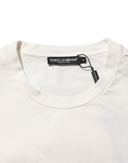 Dolce & Gabbana Men's Regular Fit Short-Sleeve Crew Neck Cotton T-Shirt - White Patterned Signature Print