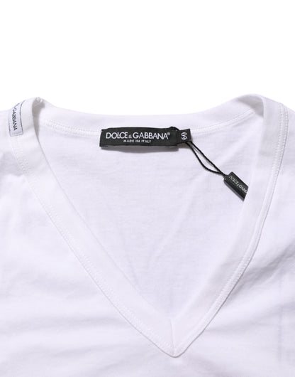 Dolce & Gabbana White Cotton V-Neck Short Sleeves T-shirt