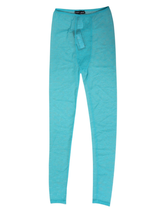 Dolce & Gabbana Women's Leggings Mid Rise Nylon Lace & Elastane Activewear - Light Blue