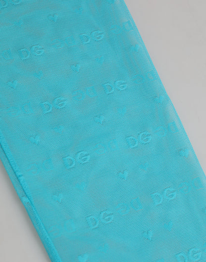 Dolce & Gabbana Light Blue Nylon Logo Lace Leggings Pants Underwear