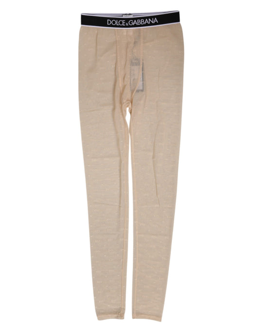 Dolce & Gabbana Women's Leggings Polyamide Nylon & Lace Activewear - Beige Patterned