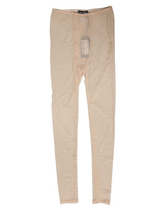 Dolce & Gabbana Women's Leggings Mid Rise Nylon Lace & Elastane Activewear - Beige