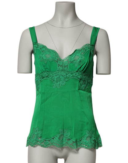 Dolce & Gabbana Women's Elastane Lace & Silk Pajamas - Green Floral Signature