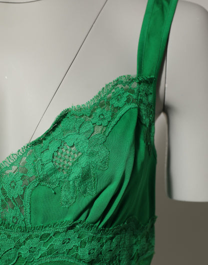 Dolce & Gabbana Women's Elastane Lace & Silk Pajamas - Green Floral Signature