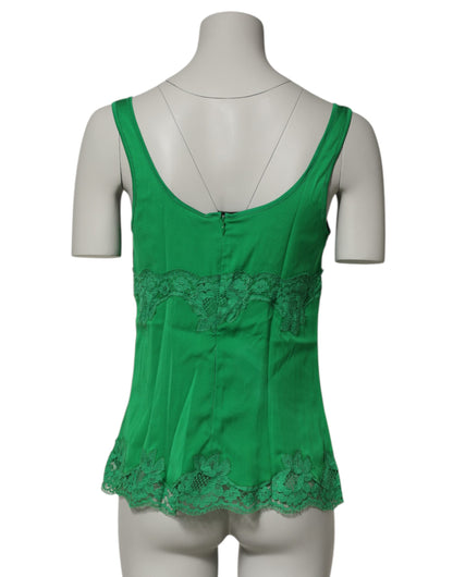 Dolce & Gabbana Women's Elastane Lace & Silk Pajamas - Green Floral Signature