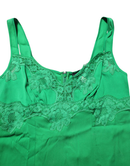 Dolce & Gabbana Women's Elastane Lace & Silk Pajamas - Green Floral Signature