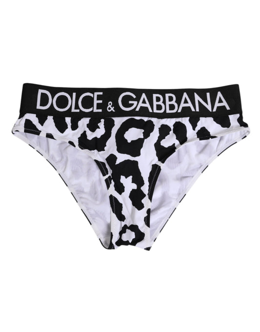 Dolce & Gabbana White Leopard Nylon High Waist Panty Underwear