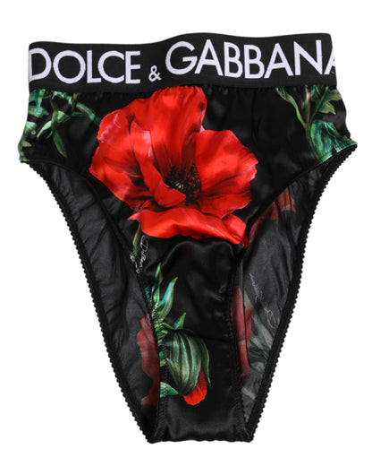 Dolce & Gabbana Women's High Rise Polyamide & Silk Underpants Briefs - Black Floral Print
