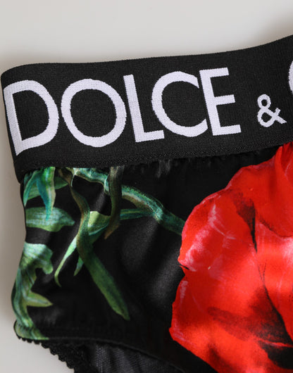 Dolce & Gabbana Women's High Rise Polyamide & Silk Underpants Briefs - Black Floral Print