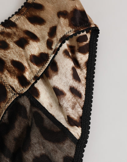 Dolce & Gabbana Brown Leopard Silk Mid Waist Panty Underwear