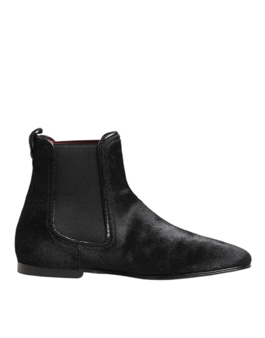 Dolce & Gabbana Men's Plush Calf Leather & Fur Ankle Chelsea Boots - Black