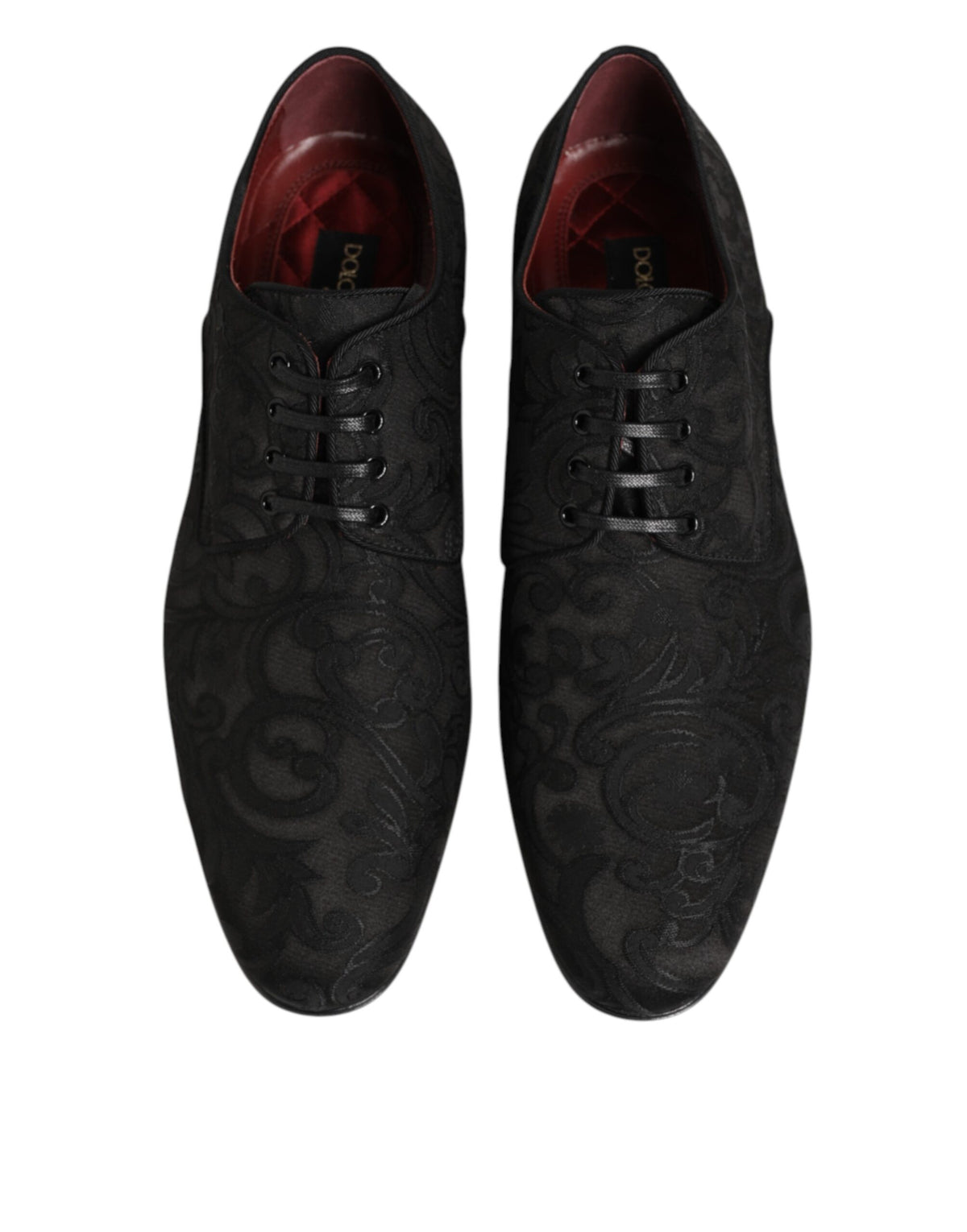 Dolce & Gabbana Men's Polyester Silk Viscose & Goat Leather Derby Lace-Up Shoes - Black Floral Signature