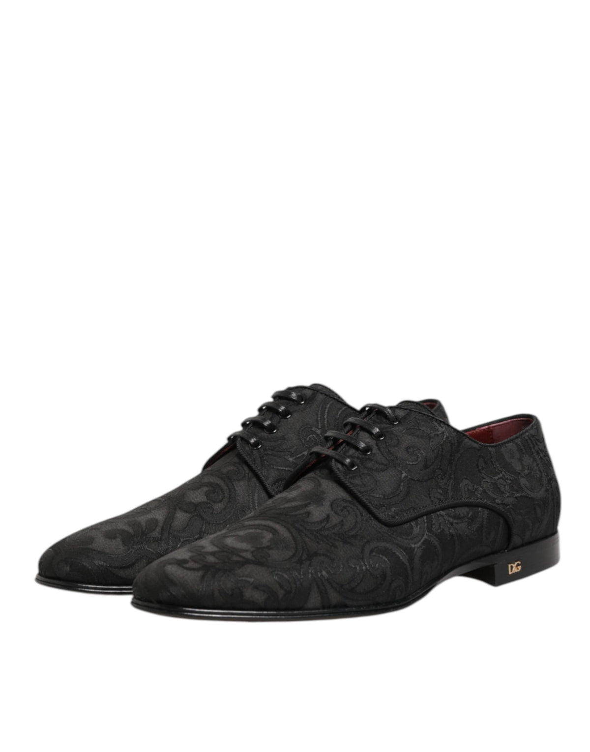 Dolce & Gabbana Men's Polyester Silk Viscose & Goat Leather Derby Lace-Up Shoes - Black Floral Signature