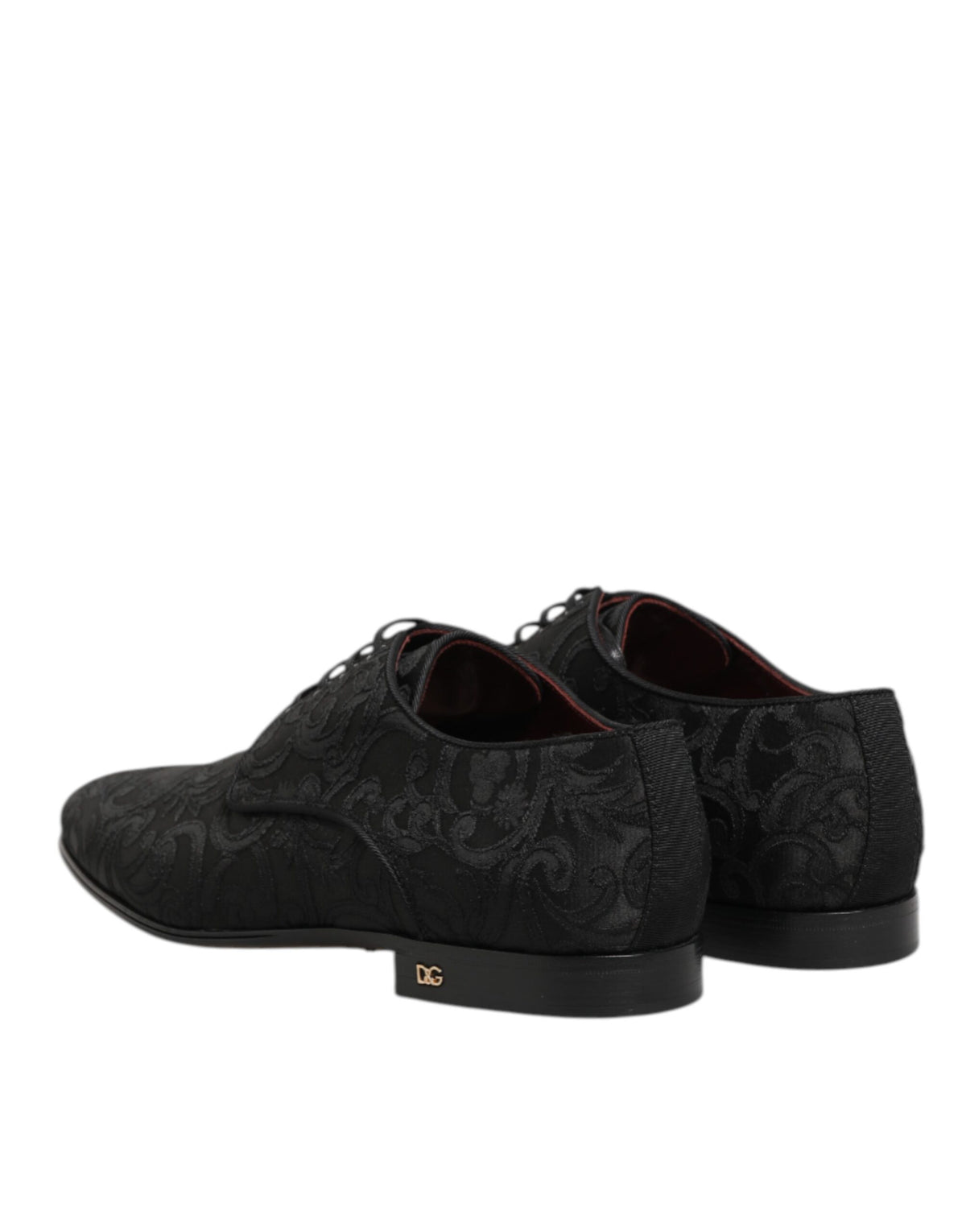 Dolce & Gabbana Men's Polyester Silk Viscose & Goat Leather Derby Lace-Up Shoes - Black Floral Signature